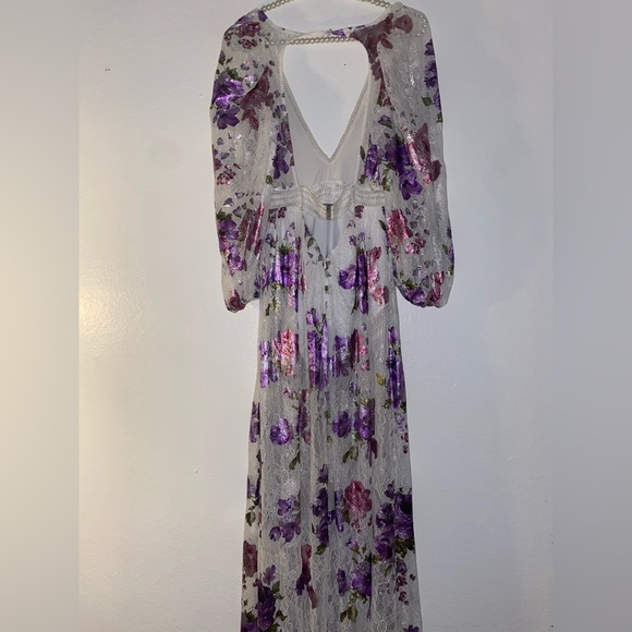 For Love & Lemons Wildflower Foil Lace Maxi Dress Lavender Size XS - Picture 6 of 8